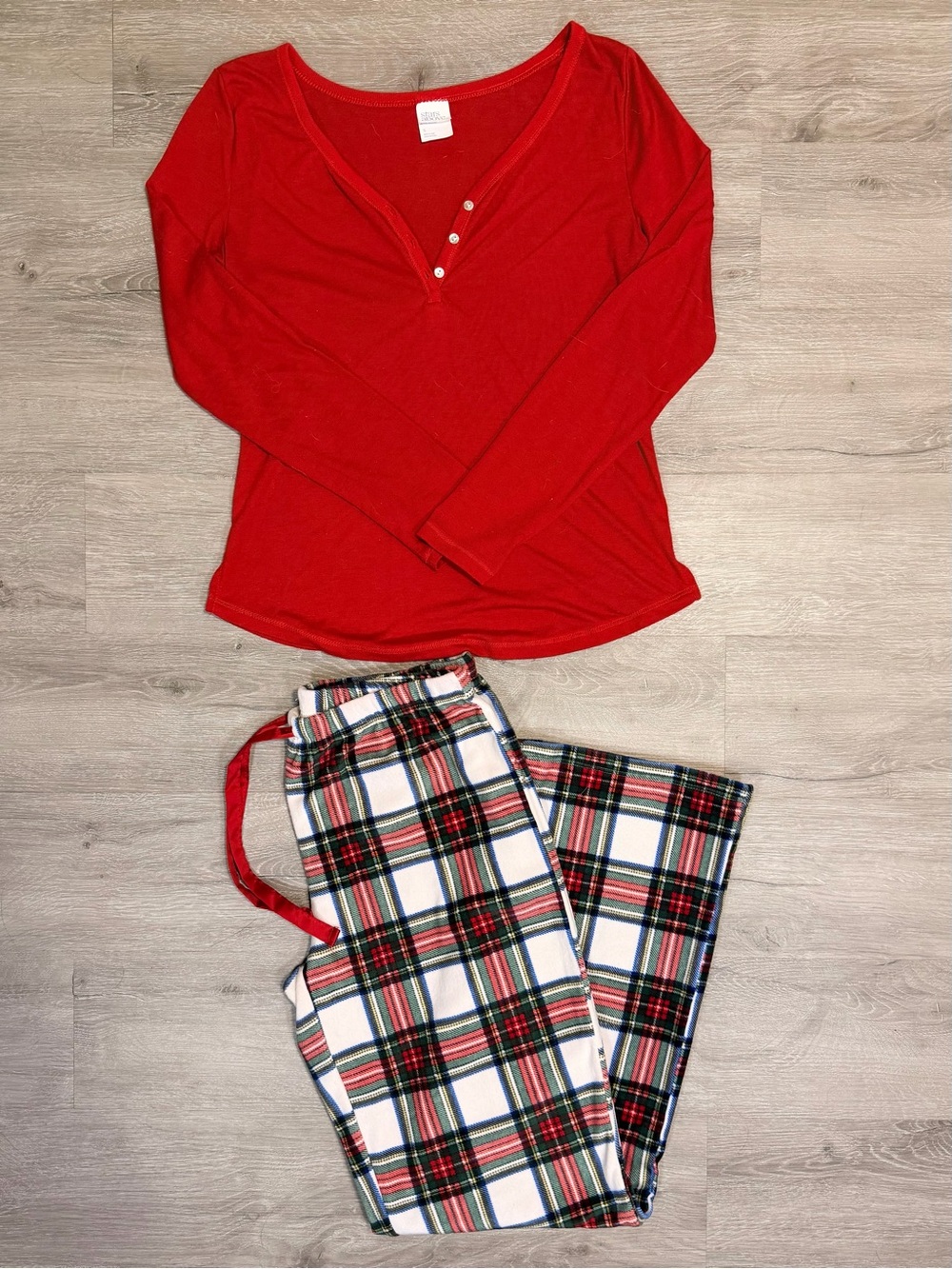 Target Red Henley Top with Plaid Sleep Pants